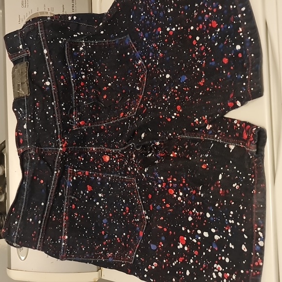 Legendary Status 40 BLACK SHORTS orange Splatters Distressed MOTO frayed stretch - Picture 3 of 4